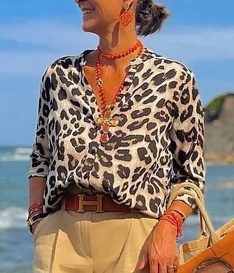 Leopard Print Deep V Tunic Top VangoghDress