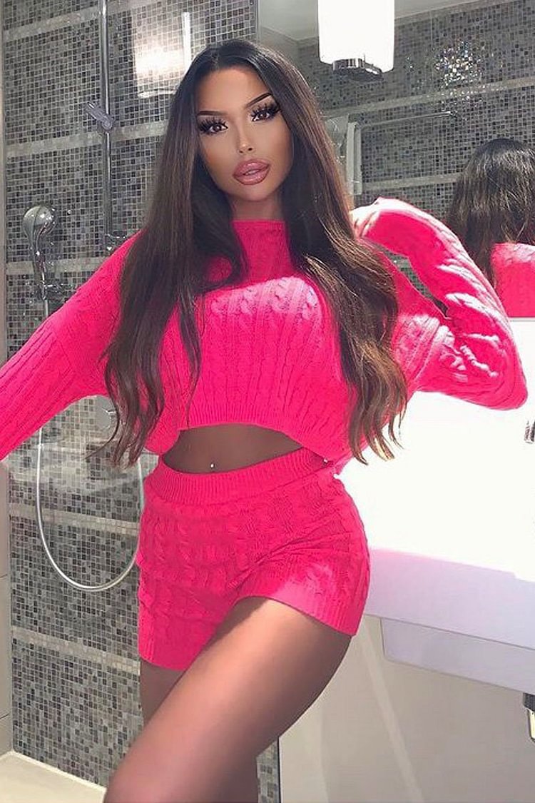 Hot Pink Cable Knit Cropped Jumper Katch Me