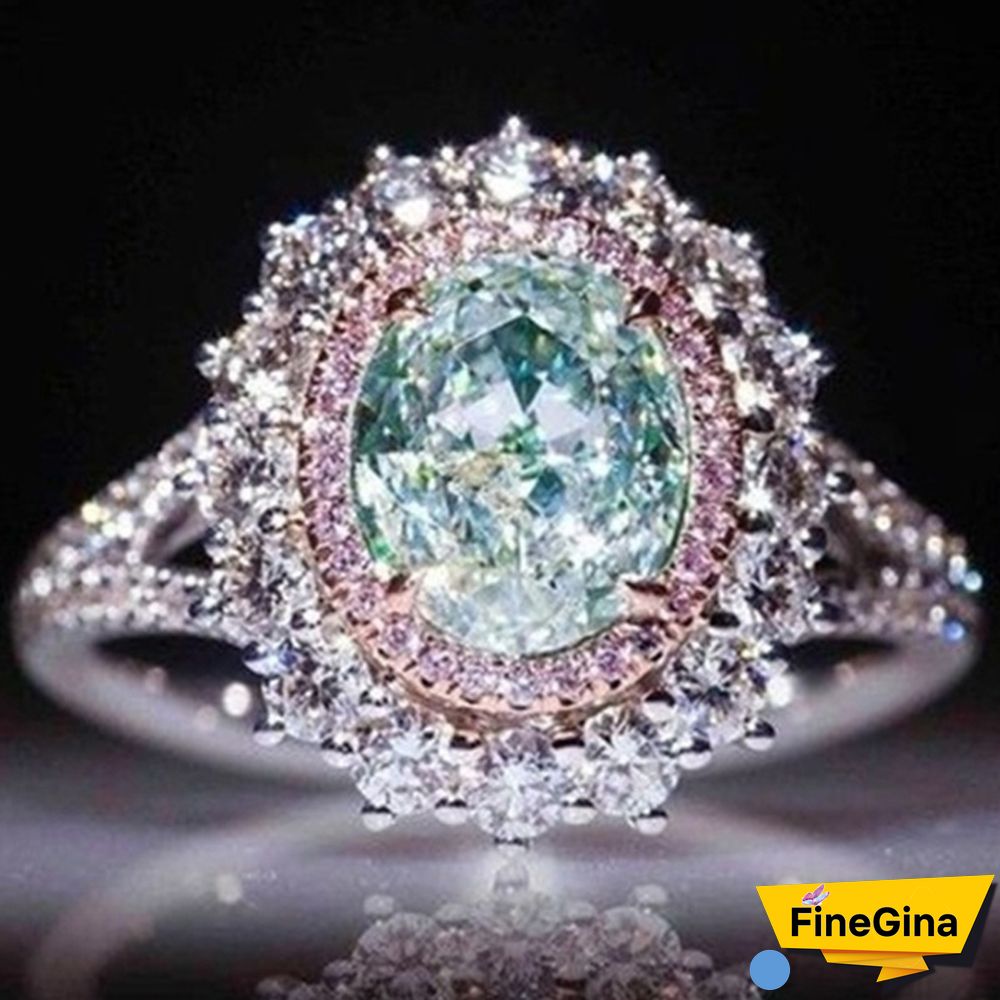 Crystal Diamond Ring Female Set with Green Topaz Gemstone Jewelry