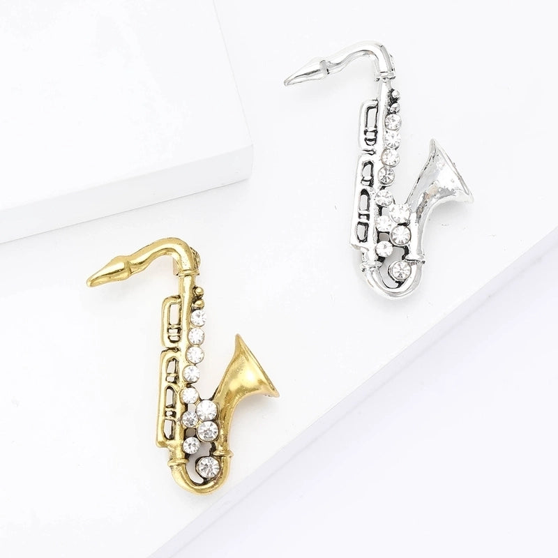 IG Style Pin Saxophone Alloy Inlay Rhinestones Unisex Brooches