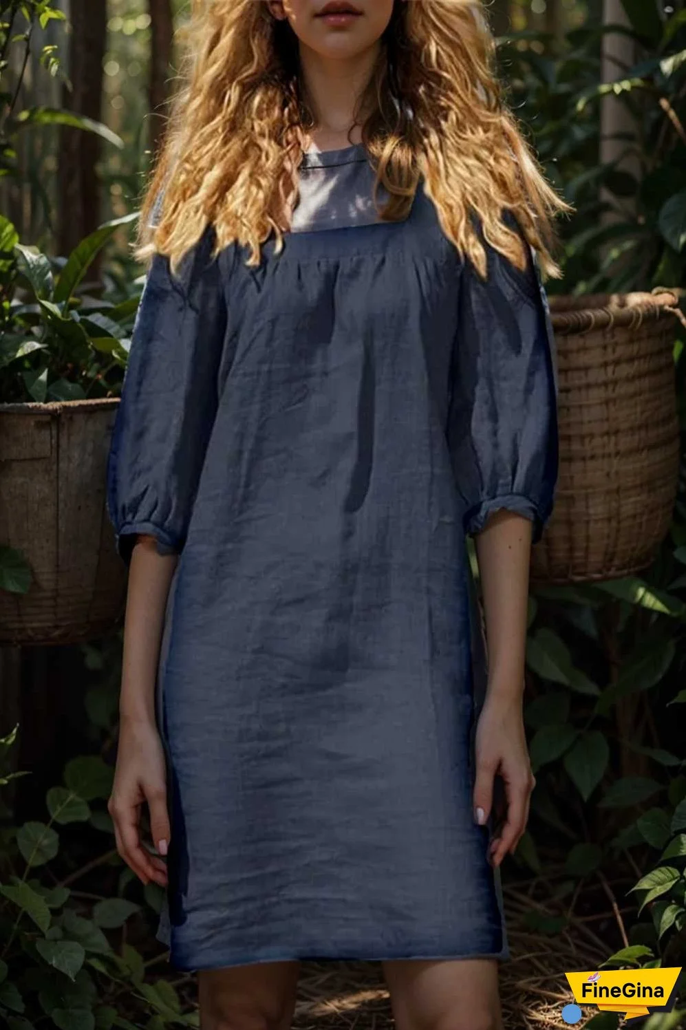 cotton linen loose casual half sleeve mini dress