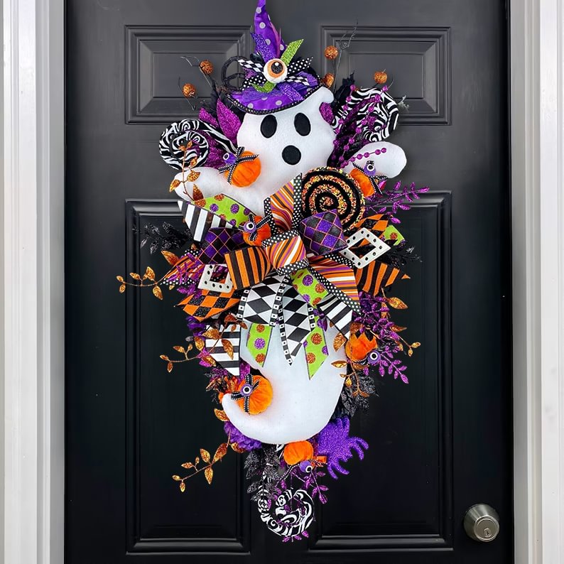 🔥Halloween Hot Sale 49%👻Ghost Halloween Wreath for Front Door🤩
