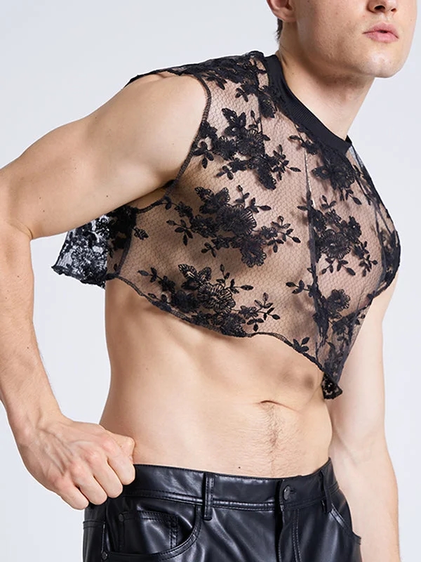 Aonga - Mens see Through Embroidered Crop VestJ
