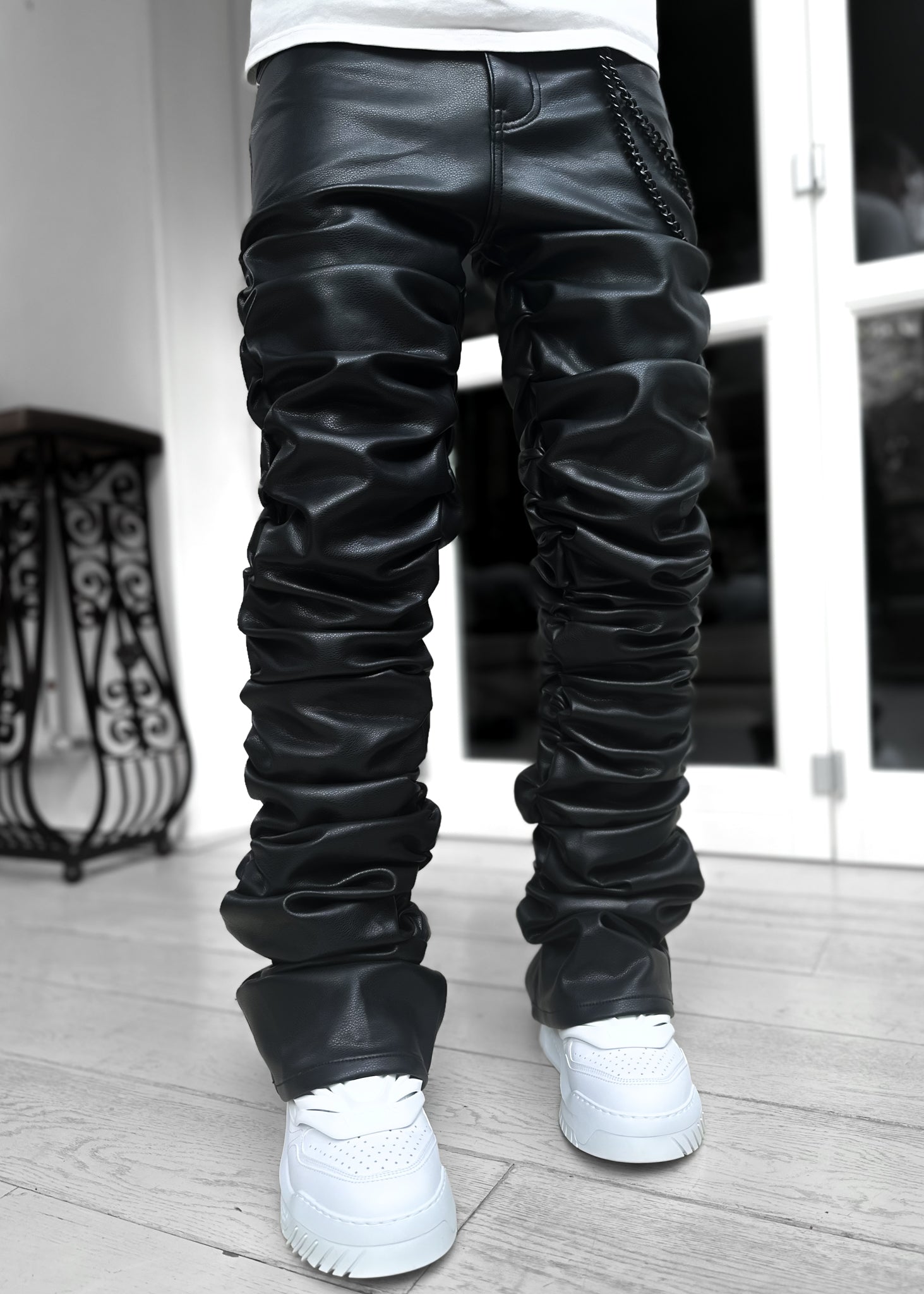 All Black Super Stacked Leather Pant