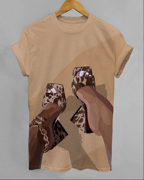 Leopard Chunky Slipper Print Crew Neck Short Sleeve Shirt