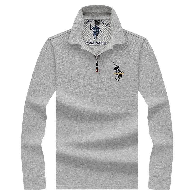 Autumn new item in stock embroidered long sleeved casual men's polo shirt