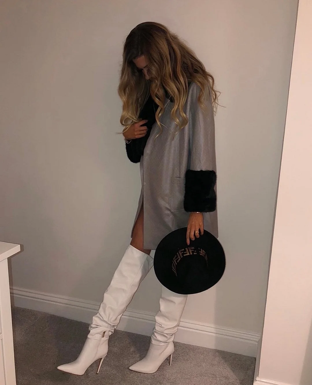 Onlymaker Women Pointed Toe Black White Over The Knee High Boot Stiletto Stretch Big Size Woman Autumn Winter Fashion Boots