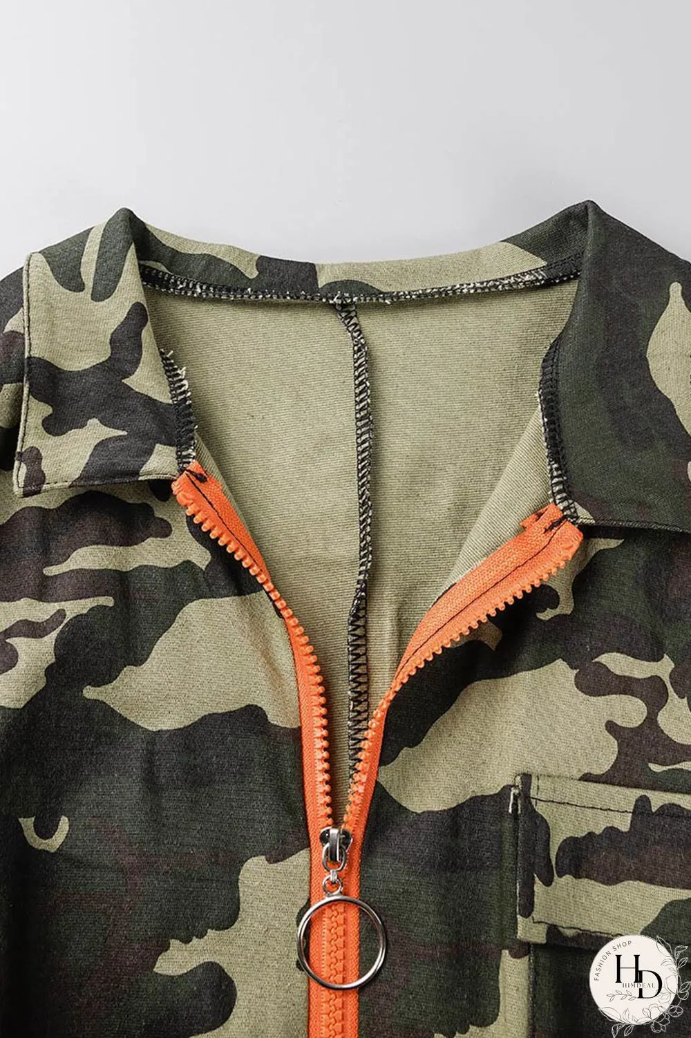 Camouflage Casual Camouflage Print Patchwork Draw String Zipper Turndown Collar Straight Dresses
