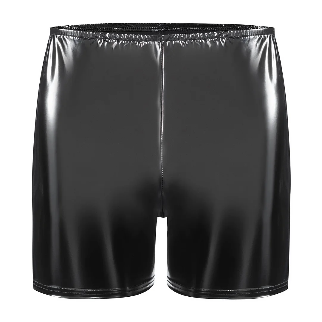 Woherb Woherb Men's PVC Mirror Bright Leather Casual Shorts Sexy Zipper Open File Lederhoers Size Accurate-Outfit Ideas