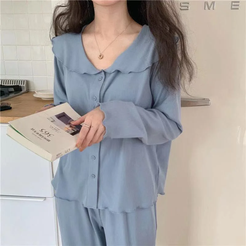 Uveng Pajama Sets Women Solid Simple Soft Cozy Long Sleeve Nightwear Female Casual Chic Lounge Sweet Kawaii Autumn New Hot Sale