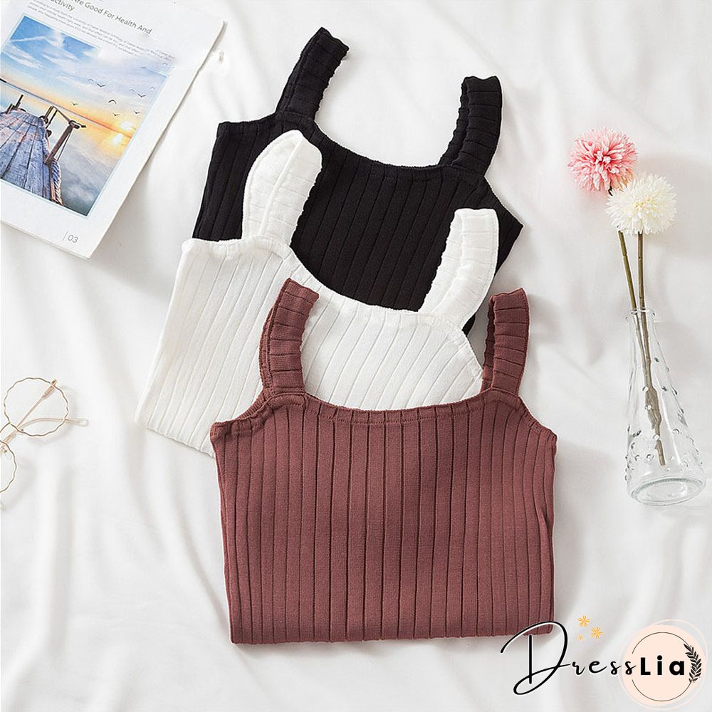 Heliar Women Strappy Cute Cotton Tops Strappy Cute Crop Tops Knitted Tops Plain Solid Cute V-Neck Crop Tops Women Summer