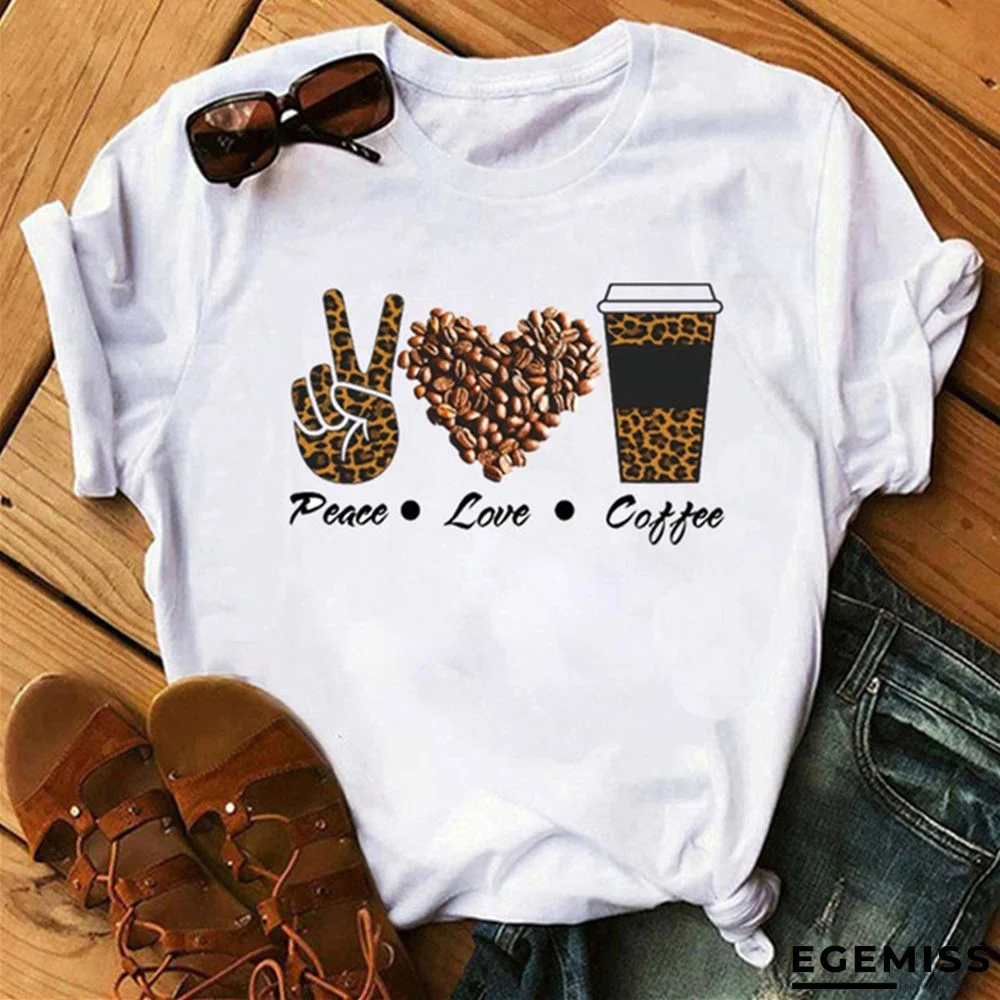 Brown Fashion Casual Print Basic O Neck T-Shirts | EGEMISS