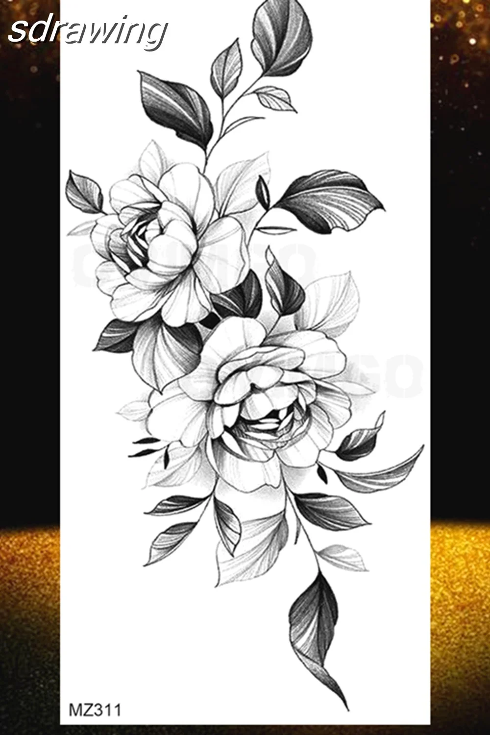  Black Rose Flower Temporary Tattoos Fake Waterproof Tatoo Body Art Arm Leg Floral Peony Bloosom Tattoo Stickers Makeup 928-0