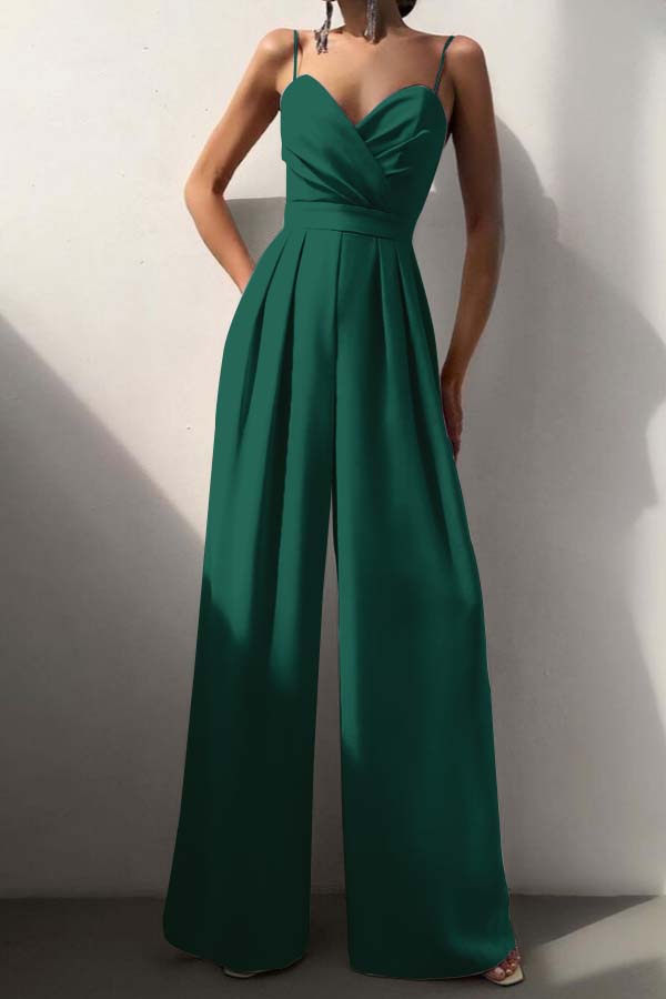 Hidais Chic Lilac Sweetheart Spaghetti Strap Sleeveless Pleated Long Wid-Leg Jumpsuit