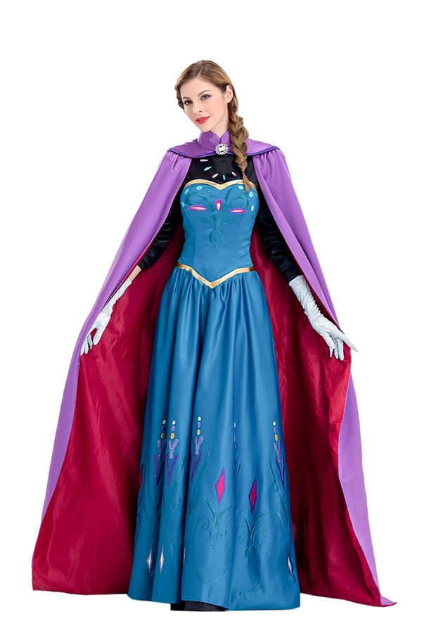 Women Halloween Anna Frozen Costume Blue-elleschic