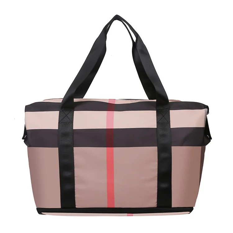 Plaid Fitness Bag Waterproof Nylon Sports Bag Outdoor Accessories (Khaki)