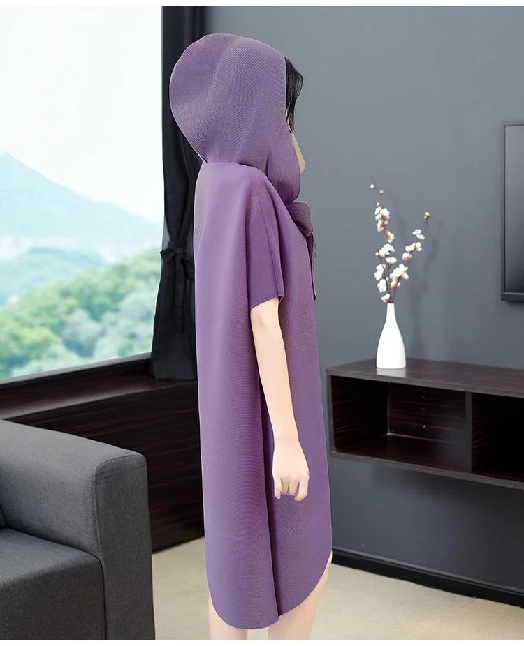 Women's new fashionable pleated hooded dress