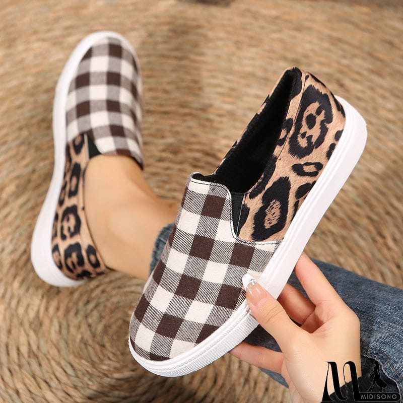 MidiSono - Female Stylish Contrast Color Plaid Print Canvas Shoes
