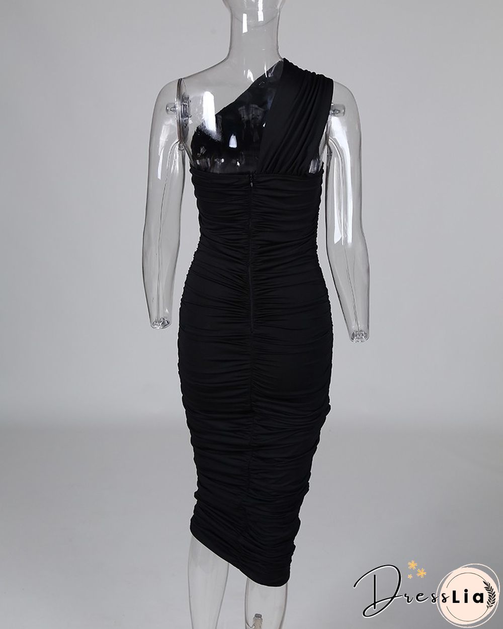 One Shoulder Sleeveless Ruched Bodycon Dress