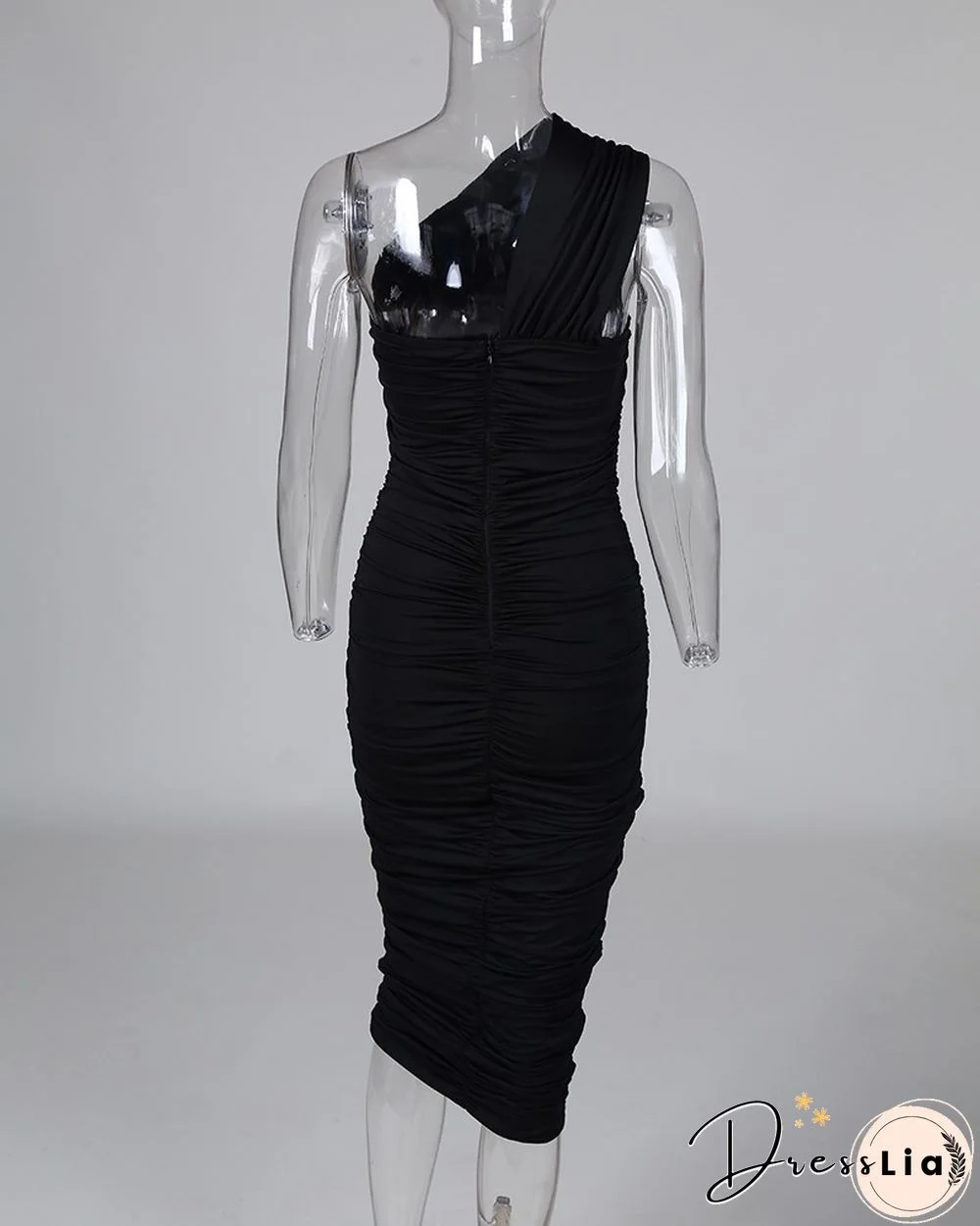 One Shoulder Sleeveless Ruched Bodycon Dress