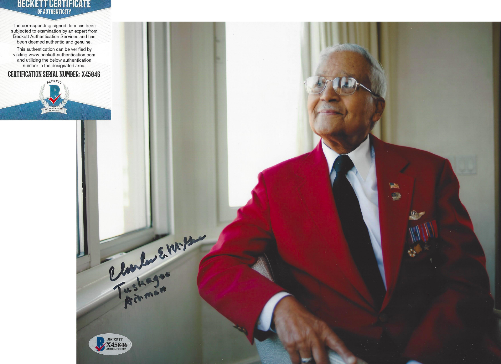 CHARLES MCGEE SIGNED TUSKEGEE AIRMEN WW2 WWII SIGNED 8x10 Photo Poster painting BECKETT COA BAS