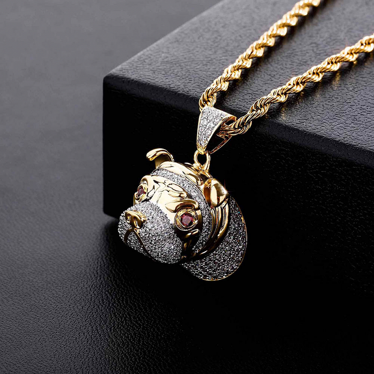 Hip Hop Dog Head Necklace Pendant Two Tone Color Jewelry