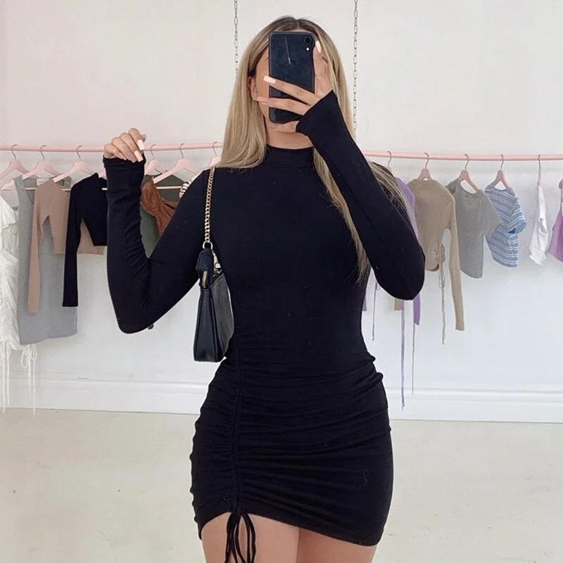 Dresses for Women Party 2023 Spring Fall Lace Up Corset Drawstring Long Sleeve Dress Party Night Wrap Hips Sexy Dress