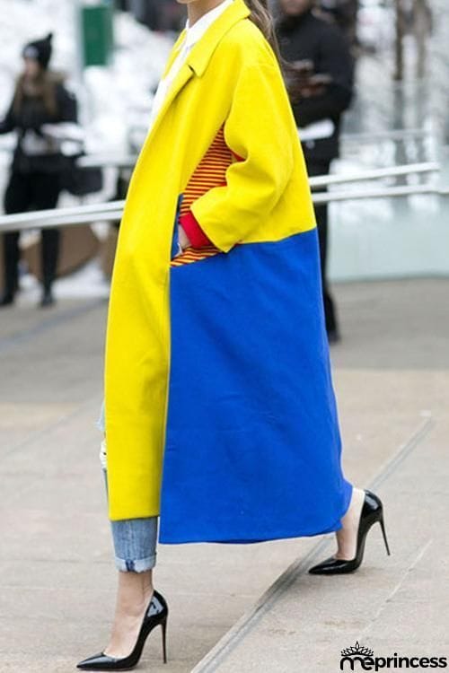 Pockets Color Block Long Coat