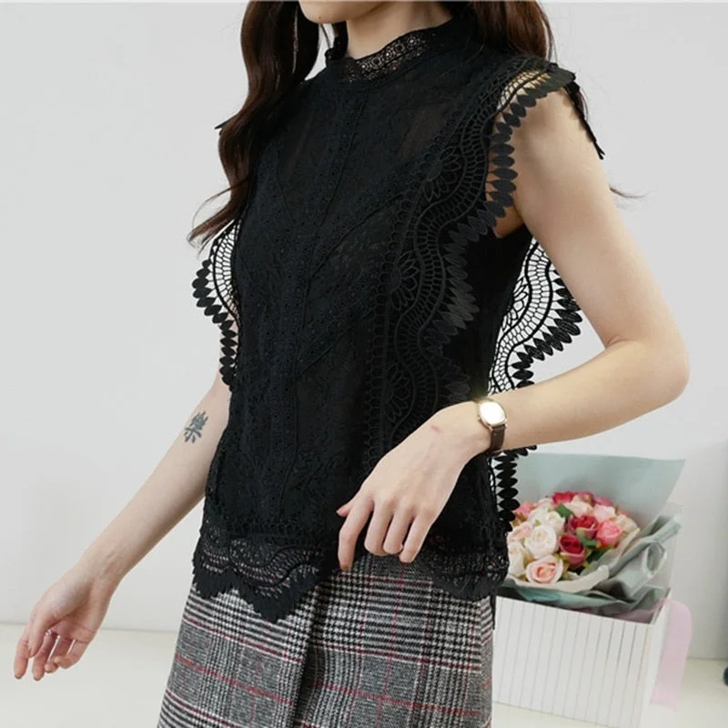 Summer Sleeveless Ruffle Women's Shirt Blouse for Women Women's Tops and Blouses Lace Sexy Shirts Ladie's Top Plus Size 14733