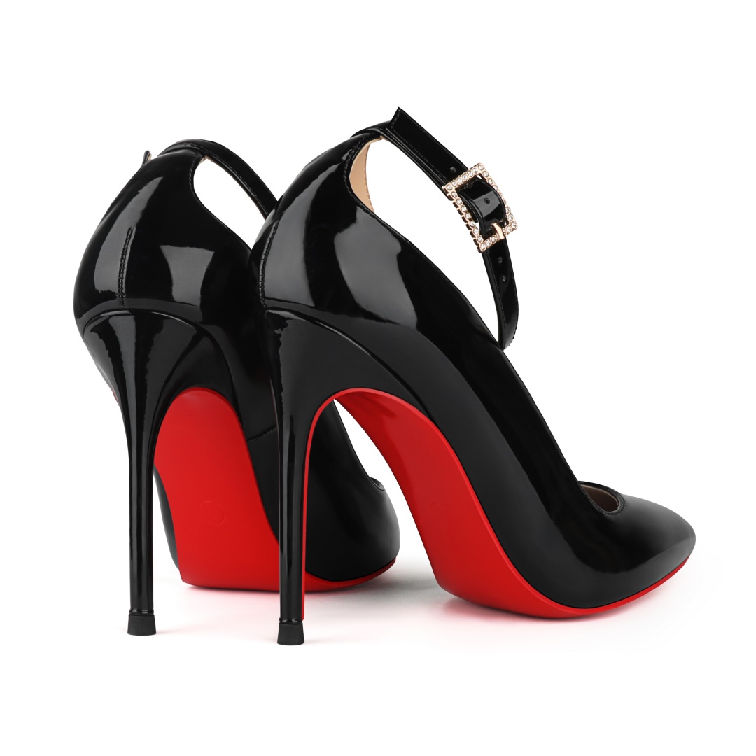 100mm Women's Stiletto Heels Classic Pointed Toe Red Bottom Pumps Matte Shoes Ankle Strap Pumps-MERUMOTE