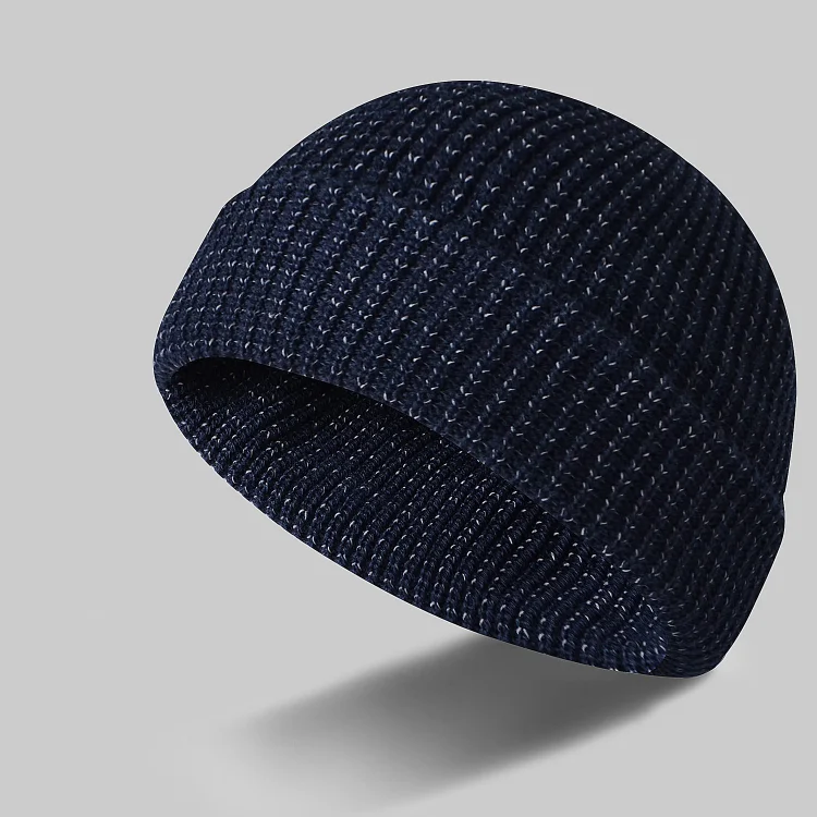 NAVY BLUE REFLECTIVE SILK KNIT CAP