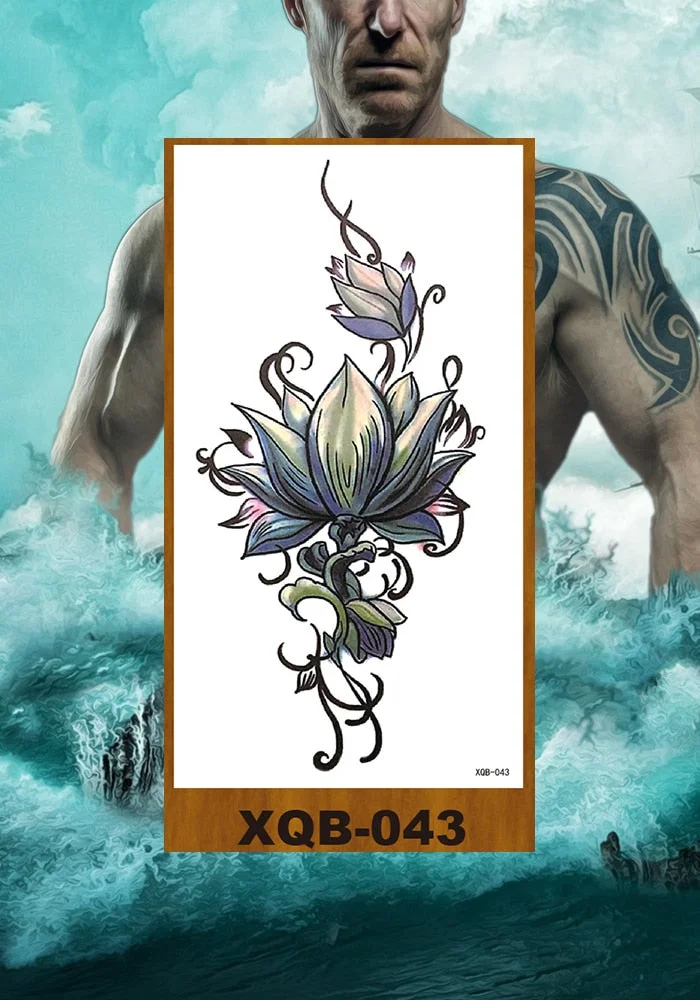 Temporary Tattoos Stickers Women Girl Chest Arm Fake Tatoo Lotus Peony Rose Magnolia Flowers Totem Face Body Makeup Waterproof