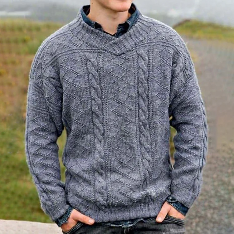 Men'S Retro Jacquard Knitted Art Crew Neck Cozy Knit Sweater