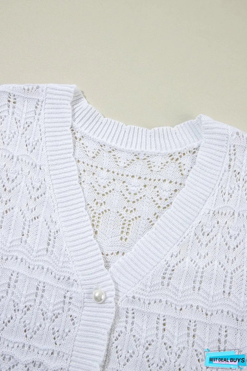 White Frenchy Hollow Out Knitted V Neck Cardigan