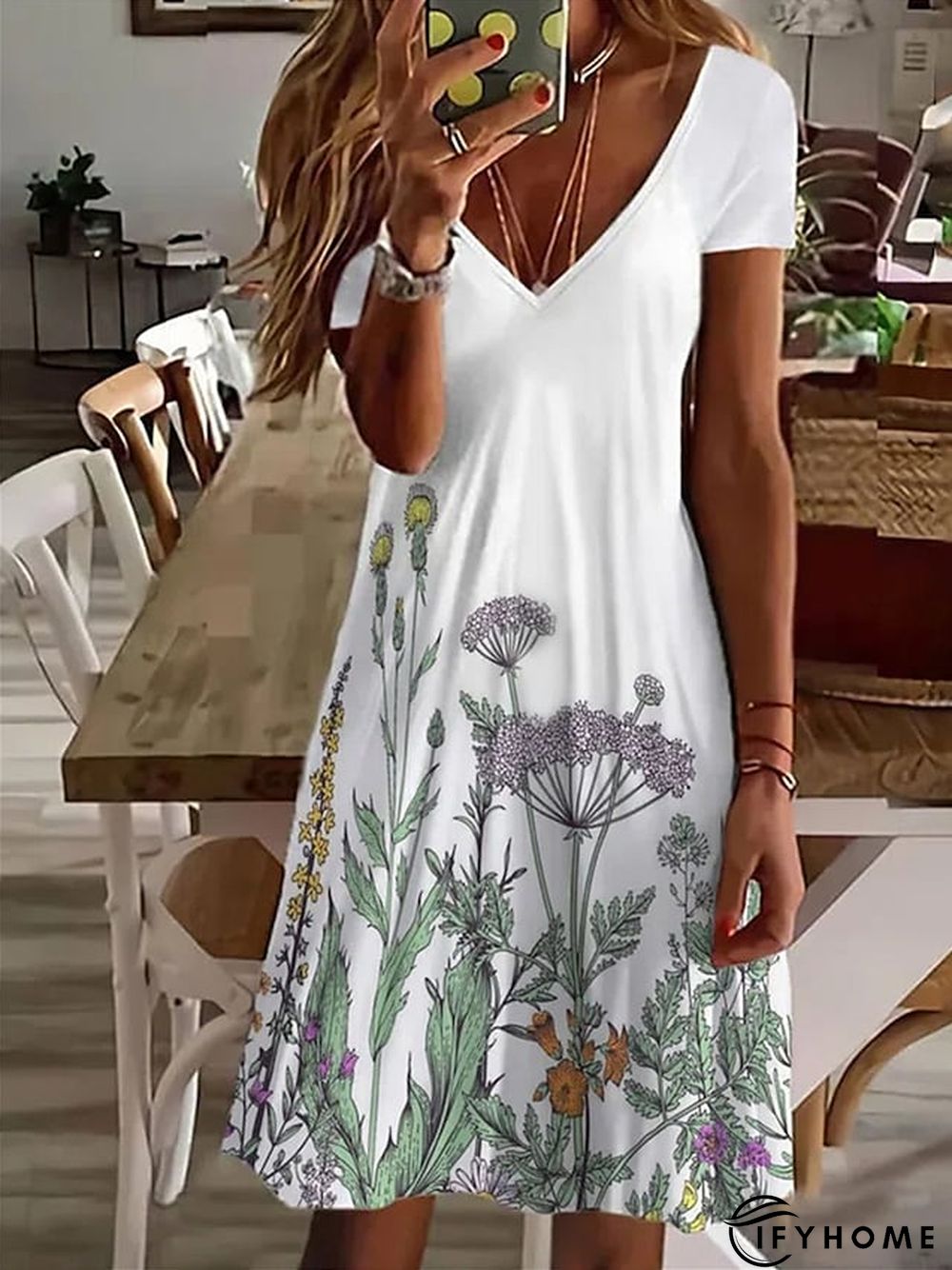 Women's Casual Dress Summer Dress Print Dress Floral Print V Neck Mini Dress Basic Fashion Outdoor Daily Short Sleeve Regular Fit White Pink Red Spring Summer S M L XL XXL | IFYHOME