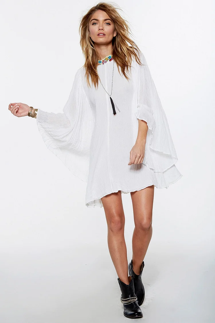 Backless Embroidered Floral Mini Vacation Style Dress