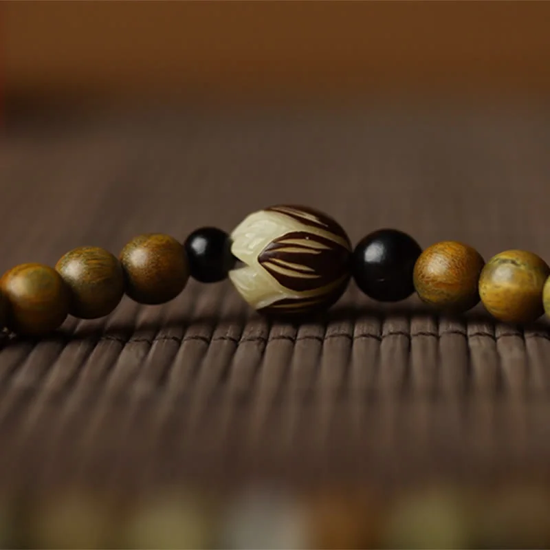 Green Sandalwood Bodhi Seed Lotus Soothing Double Wrap Bracelet