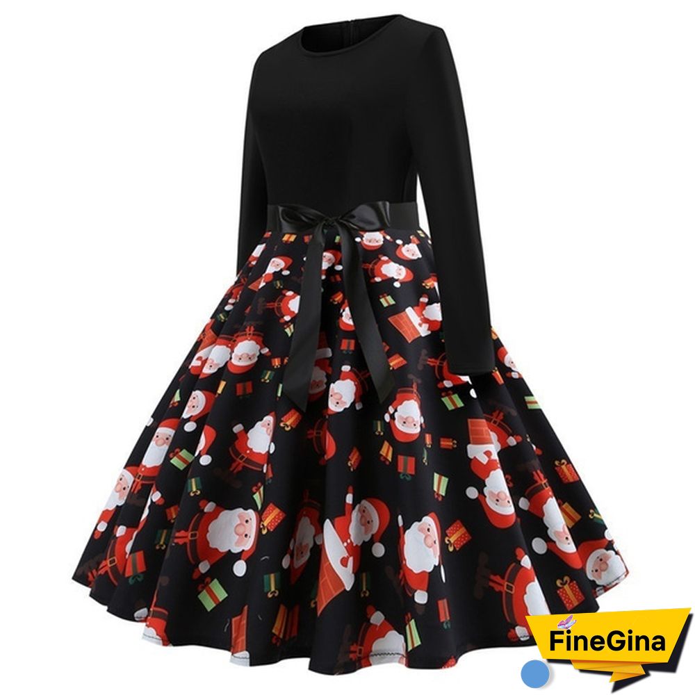 Autumn Winter Fashion Lady Xmas Clothes Christmas Costume Casual Long Sleeve Halloween Print Party Dress