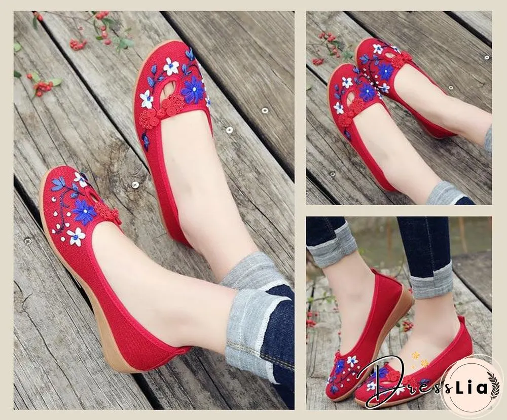 3D Flowers Women Linen Slip On Ballet Flats Breathable Fabric Shoes