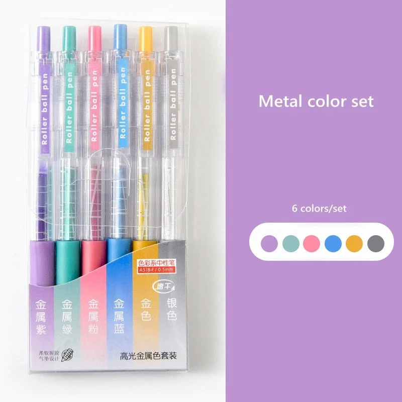 6 pcs/set Juice Pens Set 0.5mm Morandi Highlights Color Retractable Gel Pen for Writing Drawing Journal Diary School Supplies