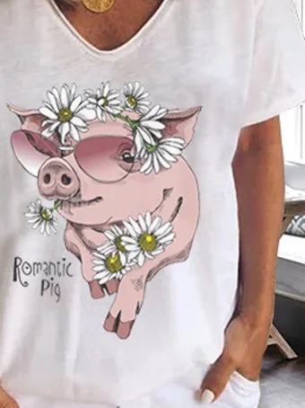 Bestdealfriday Piggy Print Casual Short Sleeved T-Shirt 9343571