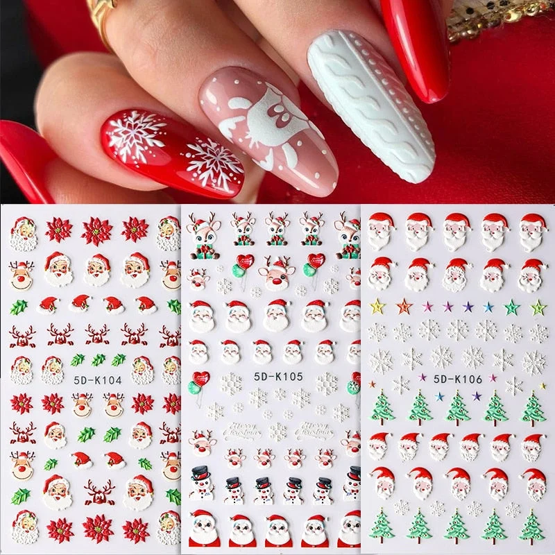 1PC 5D Nail Stickers Winter Santa Claus Self-Adhesive Slider Nail Art Decorations Christmas Snow Decals Manicure Accessories-Nail Inspo