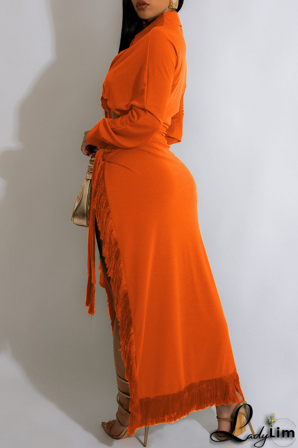 Blue Casual Solid Frenulum Slit Turndown Collar Long Sleeve Two Pieces