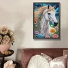 Wei&szlig;es Pferd in Blumen - speziell geformtes Diamantgem&auml;lde - 30*40cm