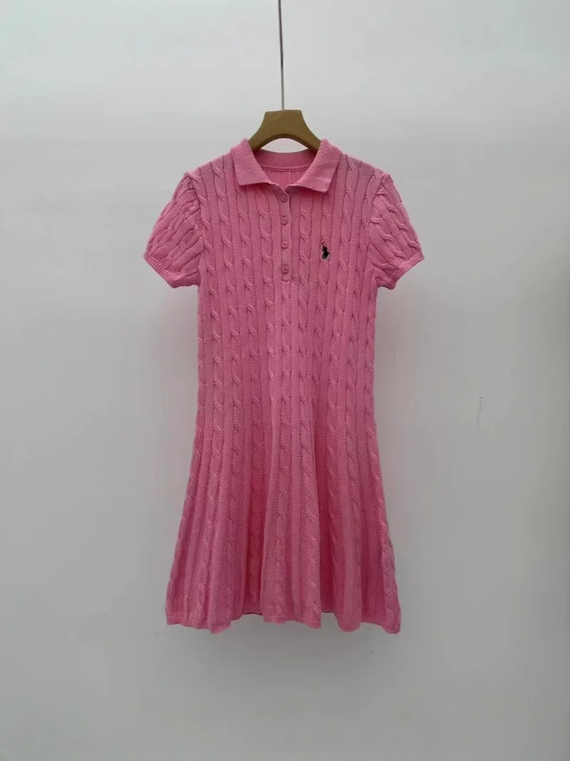 Nigikala Nigikala Short-Sleeved Knitted Dress Woman 2025 New College Style Polo Collar Slimming Waist