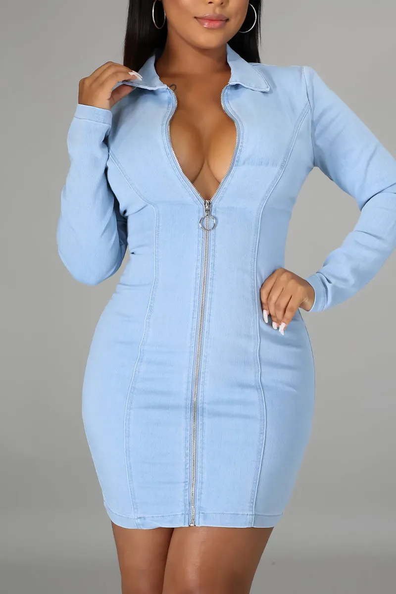 Simple Long Sleeve Dress With Zipper main image 1