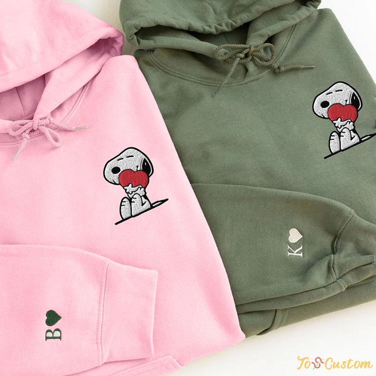 TOSCUSTOM™ Custom Cute Heartful Dog Valentines Day Embroidered Sweatshirts for Couple