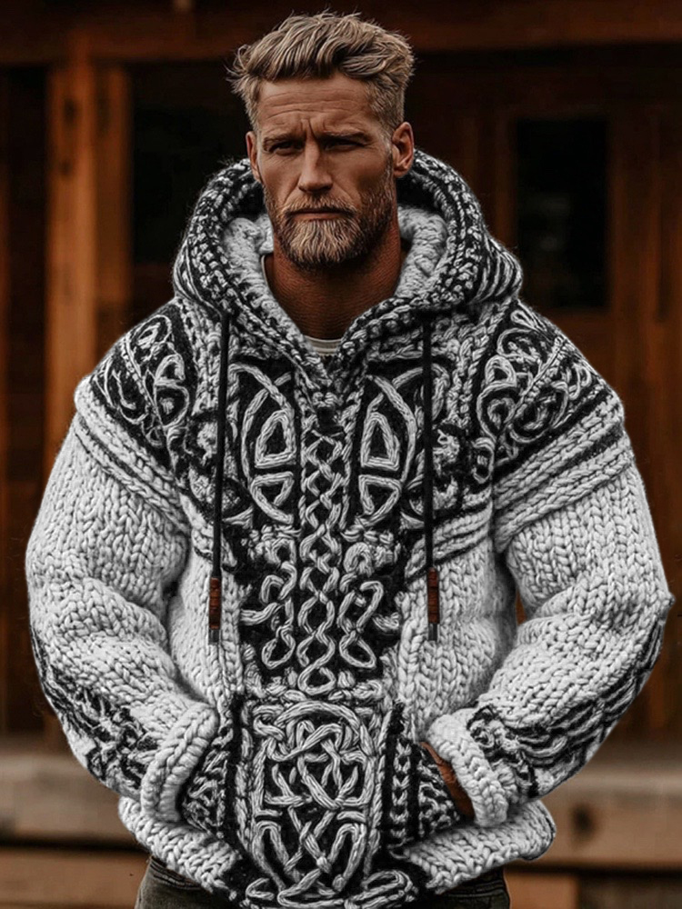 Men's Viking Celtic Knot Cozy Casual Hooded Sweater  artssus