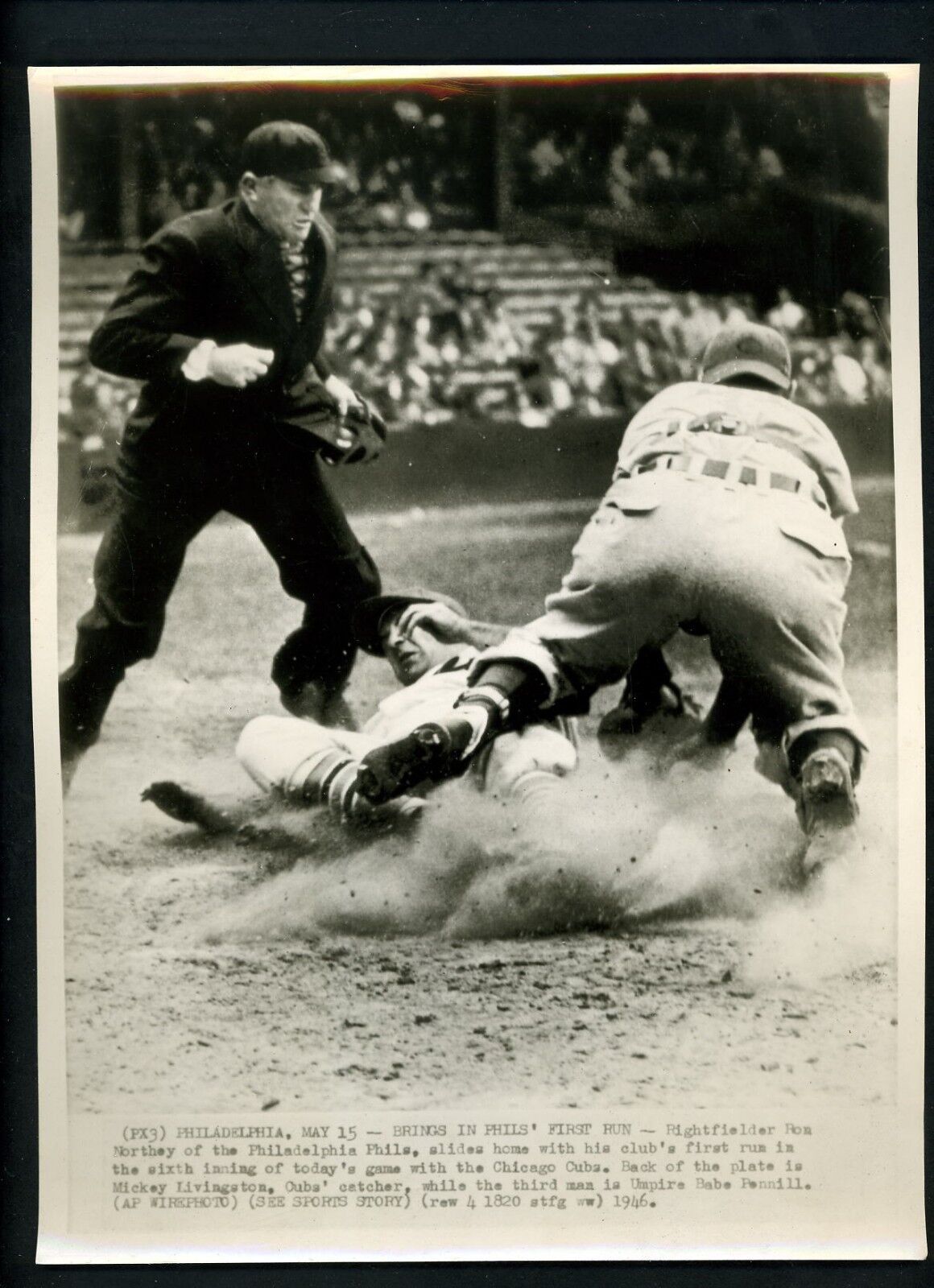 Ron Northey & Mickey Livingston 1946 Press Photo Poster painting Cubs Philadelphia Phillies