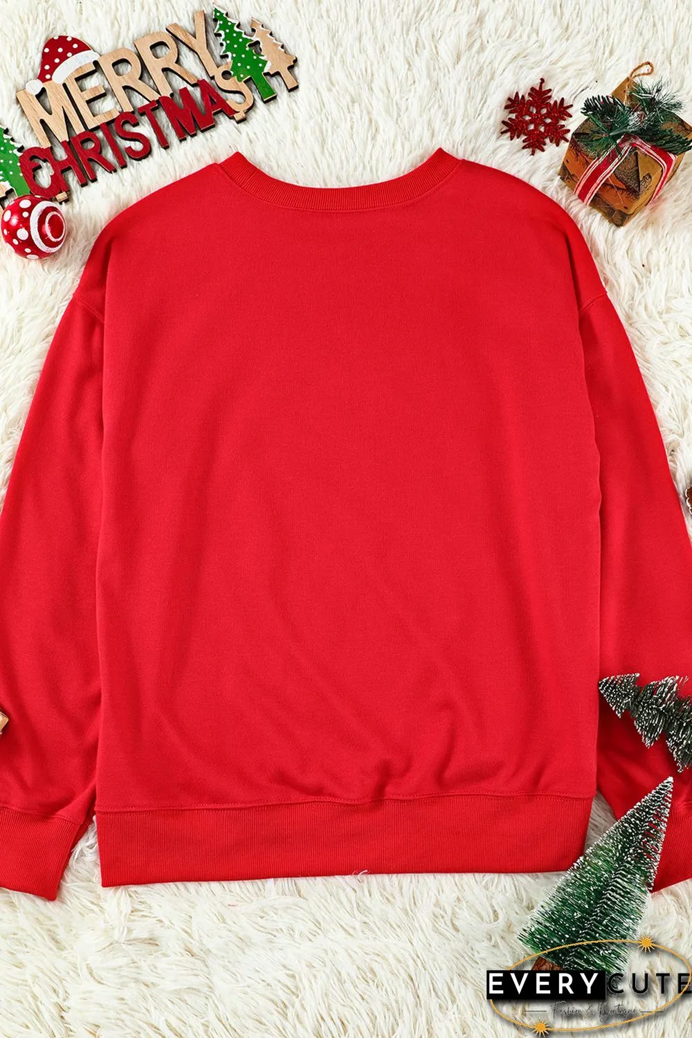 Red Letters Print Long Sleeve Pullover Sweatshirt
